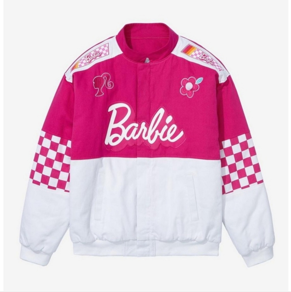 RARE Barbie Hot Pink and White Bomber Jacket Size XL
